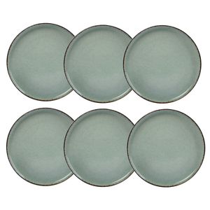 Set x 6 Plato Playo Porcelana Artesanal Envejecido 27 Cm Verde