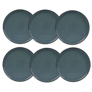 Set x 6 Plato Playo Porcelana Artesanal Filo Envejecido 24 Cm Azul