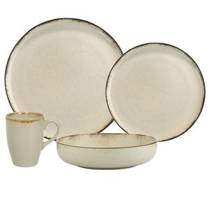 Vajilla 16 Piezas Plato Playo Postre Taza Porcelana Envejecido Beige