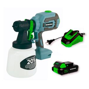 Pistola pulverizadora inalambrica "Brushless"  20 Volt WORKPRO incl. cargador y bateria W125119NT