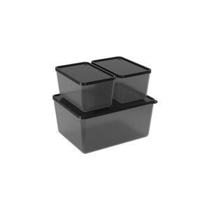 Juego 3Pzs Contenedores 600Ml+600Ml+2,20L De Plastico Basic Negro Coza ( 99284/0087)