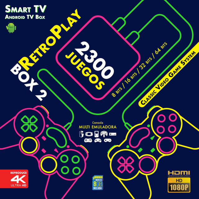 Consola Multi Emuladora Smarter RETRO PLAY 2300 Juegos Android TV Box