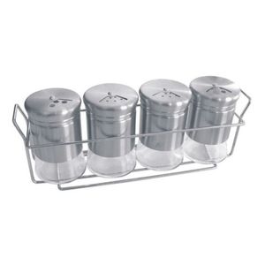 Especiero 4 Frascos De Vidrio Con Acero Y Soporte Cromado