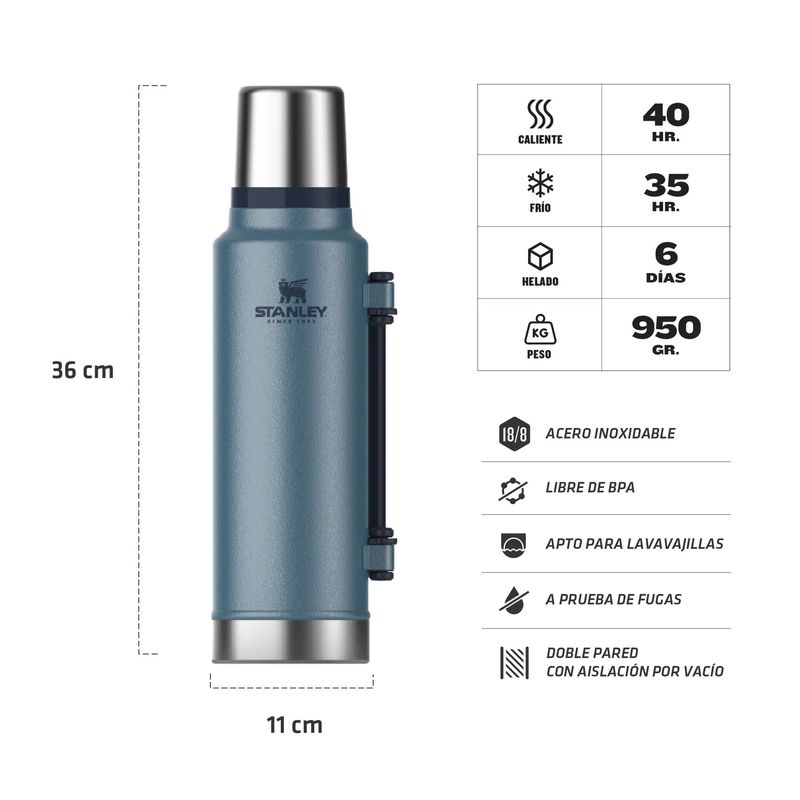 TERMO STANLEY CLASICO 1.4 LTS. ASA PLEGABLE LAKE (10-08999-045)