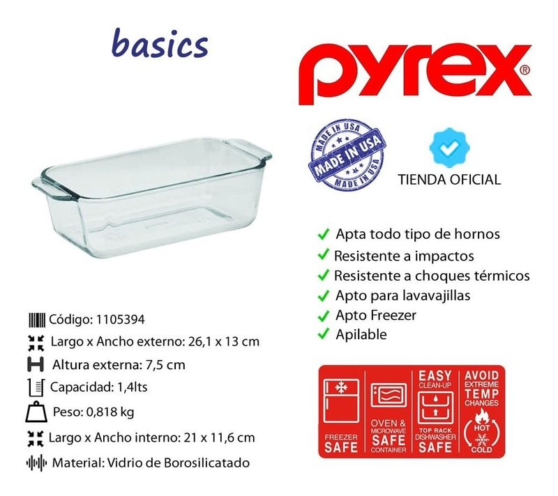 Asadera Fuente Horno Rectangular Vidrio Pyrex - 44 Cm 4,5 Lt