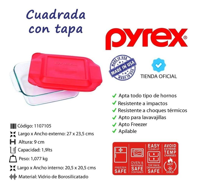 Fuente Cuadrada con Tapa Pyrex Basics - Pyrex