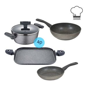 Set Bateria Cocina San Ignacio Stone Forjada Induccion 4