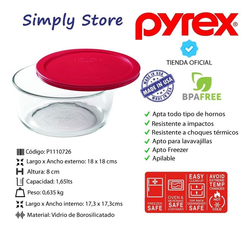 Fuente de Vidrio Con Tapa Roja Pyrex 1,9 L