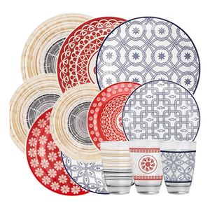Juego De Vajilla Platos Vasos Decorados Oxford 16 Piezas