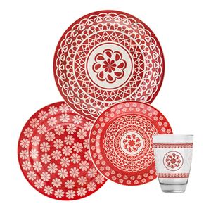 Juego De Vajilla Platos Vasos Decorados Oxford 16 Piezas