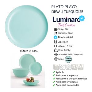 Plato Playo Luminarc Diwali Templado Colores A Eleccion X6