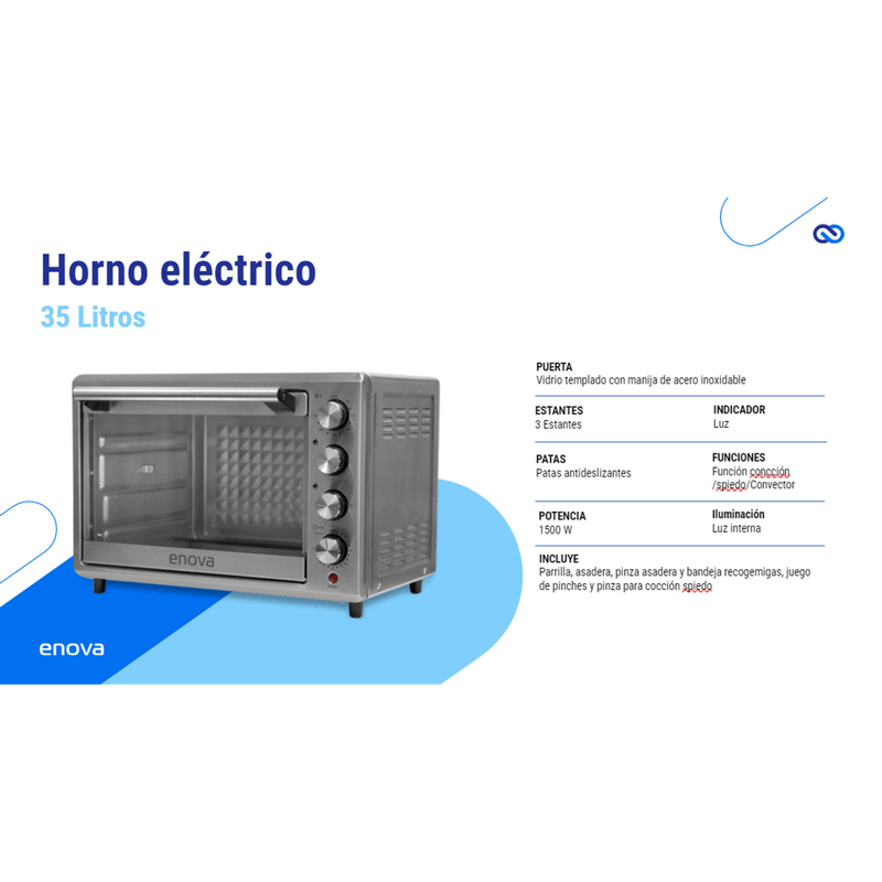 Horno Eléctrico de mesa Enova 35 litros Convector Acero inoxidable