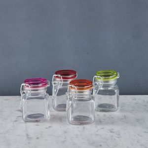 Especieros de Vidrio x4 Con Tapa Clip de Colores 120 cc