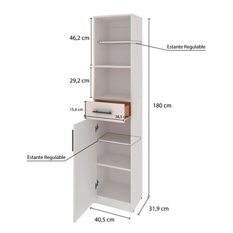 Escobero Despensero Mueble Organizador Mosconi 2 Puer Blanco