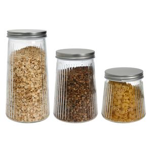 Set X 3 Frascos Vidrio Tapa Acero Organización Cocina