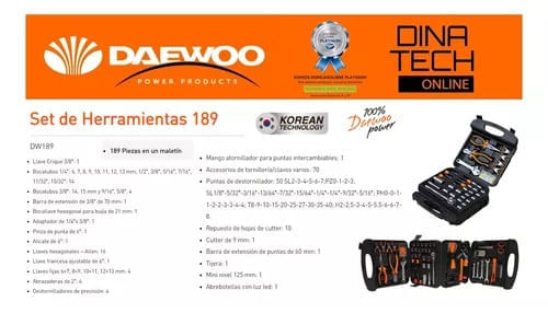 Set De Herramientas Daewoo Dw189 189 Piezas Pinza Llaves