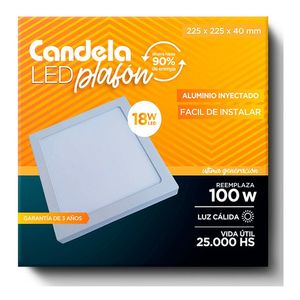 Plafón Led Candela  Cuadrado Con Base 18w Reemplaza 100w