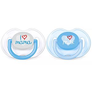 Chupetes Classic Avent Deco X2 Chupetes I Love Mama (0-6M), Celest SCF172/51