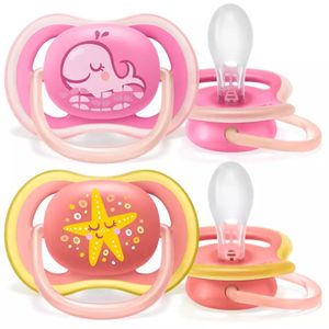 Set  Chupetes Avent Ultra Air Deco X2 6-18M Rosa Y Naranja SCF085/04