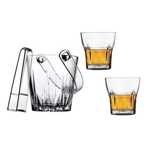 Set Hielera 2 Vasos Whisky Tragos Vidrio Pasabahce Karat