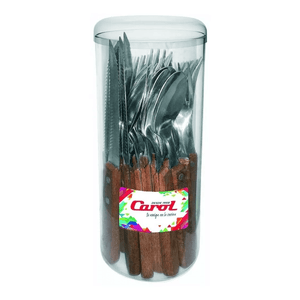 Juego De Cubiertos 24 Piezas Mango Madera En Tarro Carol 62024