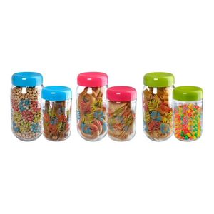 Set X 6 Frasco Vidrio Decorado Cierre Rosca Tapa Plástica