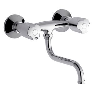 Griferia cocina de pared doble comando exterior pico bajo FV Pampa
