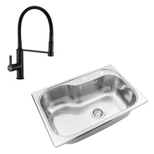 Bacha cocina Johnson Luxor SI71 STAD + Grifería Piazza 10317NE