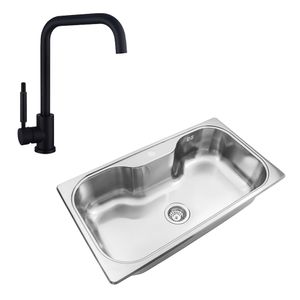 Bacha cocina Johnson Luxor SI85 STA + Grifería Piazza 10303NE