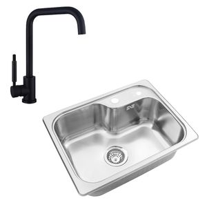 Bacha cocina Johnson Luxor SI55 AD + Grifería Piazza 10303NE