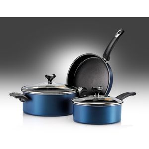 SET 5 PIEZAS MARMICOC -SABORES (CACEROLA CTAPA 24CM OLLA CTAPA 20CM SARTEN 24CM) AZULNEGRO