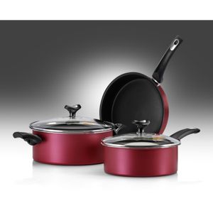 SET 5 PIEZAS MARMICOC -SABORES (CACEROLA CTAPA 24CM OLLA CTAPA 20CM SARTEN 24CM) ROJO Y NEGRO