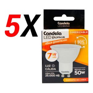 Pack X5 Lámparas Led Dicroica Dimer Candela 7w Reemplaza 50w