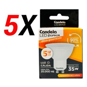 Pack X 5 Lámparas Led Dicroica Candela 5w Reemplaza 35w