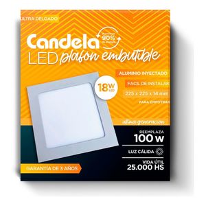 Plafón Led Candela Cuadrado Embutir 18w Reemplaza 100w