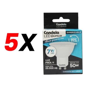 Pack X5 Lámparas Led Dicroica Dimer Candela 7w Reemplaza 50w