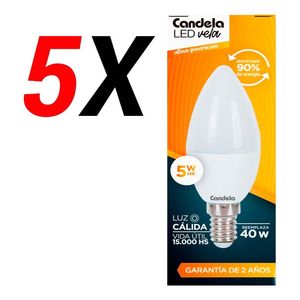 Pack X 5 Lámparas Led Candela Vela 5w Reemplaza 40w E14