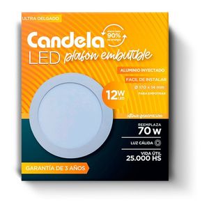 Plafón Led Candela Redondo Embutir 12w Reemplaza 70w