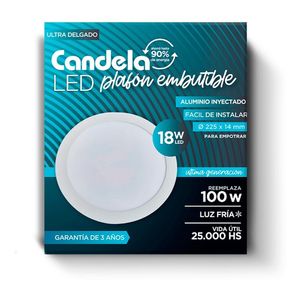 Plafón Led Candela Redondo Embutir 18w Reemplaza 100w