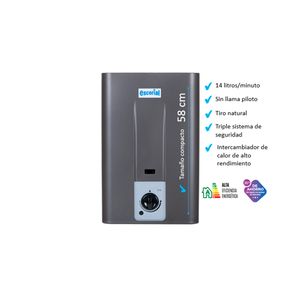 Calefon Escorial 14 Lts Sin Piloto CE14L Gas Natural Grafito
