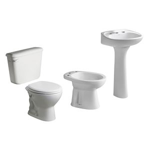 Inodoro corto + depósito + tapa + bidet 3 agujeros + vanitory Ferrum Andina