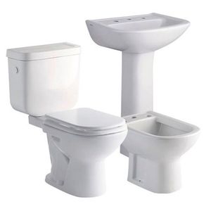 Inodoro largo + depósito dual + tapa + bidet 3 agujeros + vanitory Ferrum Bari