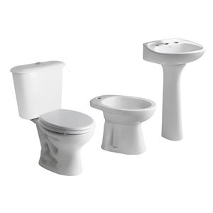 Inodoro largo + deposito + tapa + bidet 1 agujero + bacha Ferrum Andina