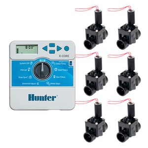 Sistema de riego Programador Hunter X-Core + 6 Válvulas solenoides