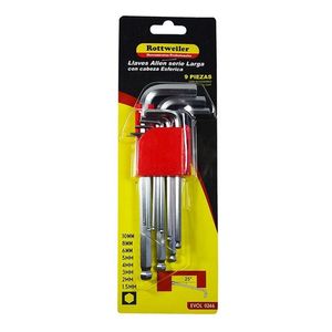 Juego De Llaves Allen Esférica Serie Larga X9 Pzs Rottweiler