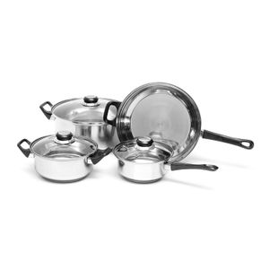 Baterí­a De Cocina 7 Piezas Ac. Inox Cacerola Sarten C/ Tapa