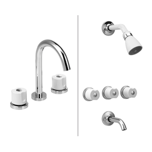 Set Griferia Peirano Malba Lavatorio Ducha Cromo Blanco