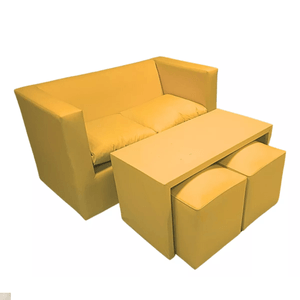 Juego De Living Minimalista Sillón+ Mesa + 2 puff Ecocuero.