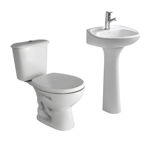 Juego Baño Ferrum Andina Inodoro Largo Mochila  Dual 4,5 lts Tapa Columna Lavatorio 1 agujero