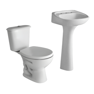 Juego Baño Ferrum Andina Inodoro Largo Mochila  Dual 4,5 lts Tapa Columna Lavatorio 3 agujeros